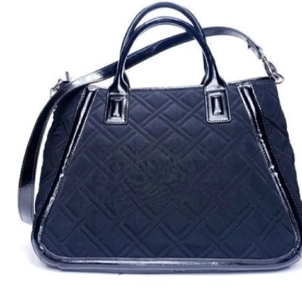 Vera Bradley Women’s Quilted Trimmed Trapeze Tote Black Crossbody Bag Purse
